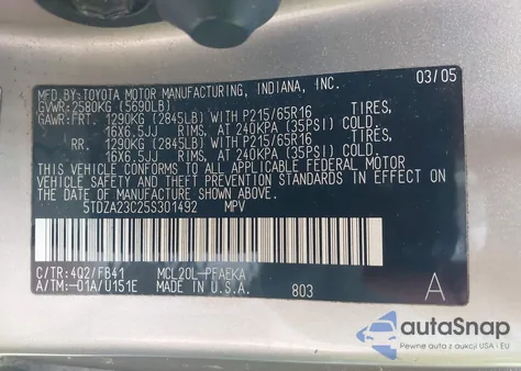 2005 Toyota Sienna Le from USA, damaged, VIN 5TDZA23C25S301492